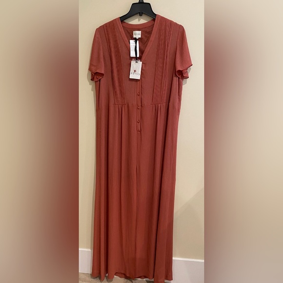 REISS UK Genie Long Maxi Shirt Dress in Augburn Orange - Picture 4 of 7